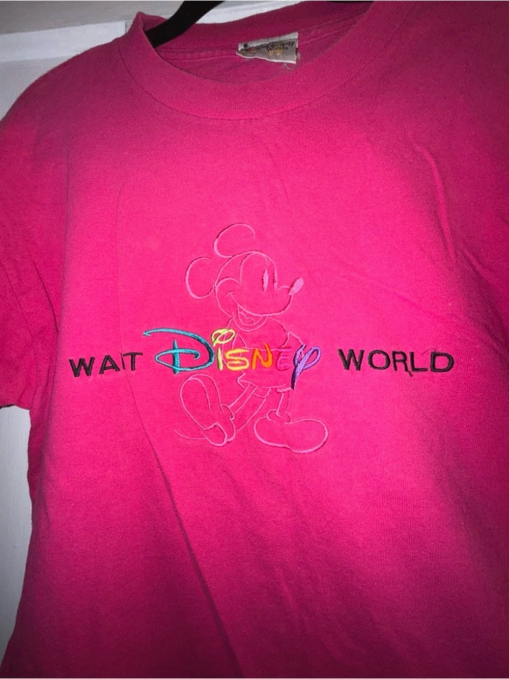 Disney Vintage Hot Pink Short Sleeve Tee with Embroidered Mickey- Women’s Small